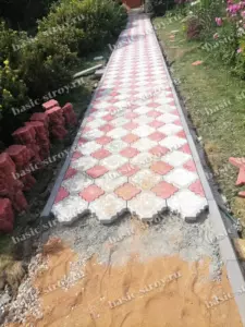Плитка тротуарная Гжелка (Клевер краковский) серый и красный - садовая дорожка